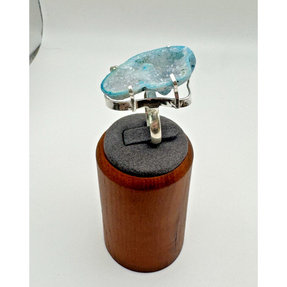 Agate Geode Slice Gemstone .925 Stone Ring Sz 7.5 - 10.34 Grams - Picture 2 of 4